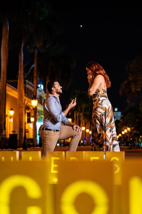 “QUIERES CASARTE CONMIGO?” Marry Me Light Up Letters in Spanish Will You Marry Me Sign Romantic Proposal Decorations with Tea Lights Candles and Rose Petals