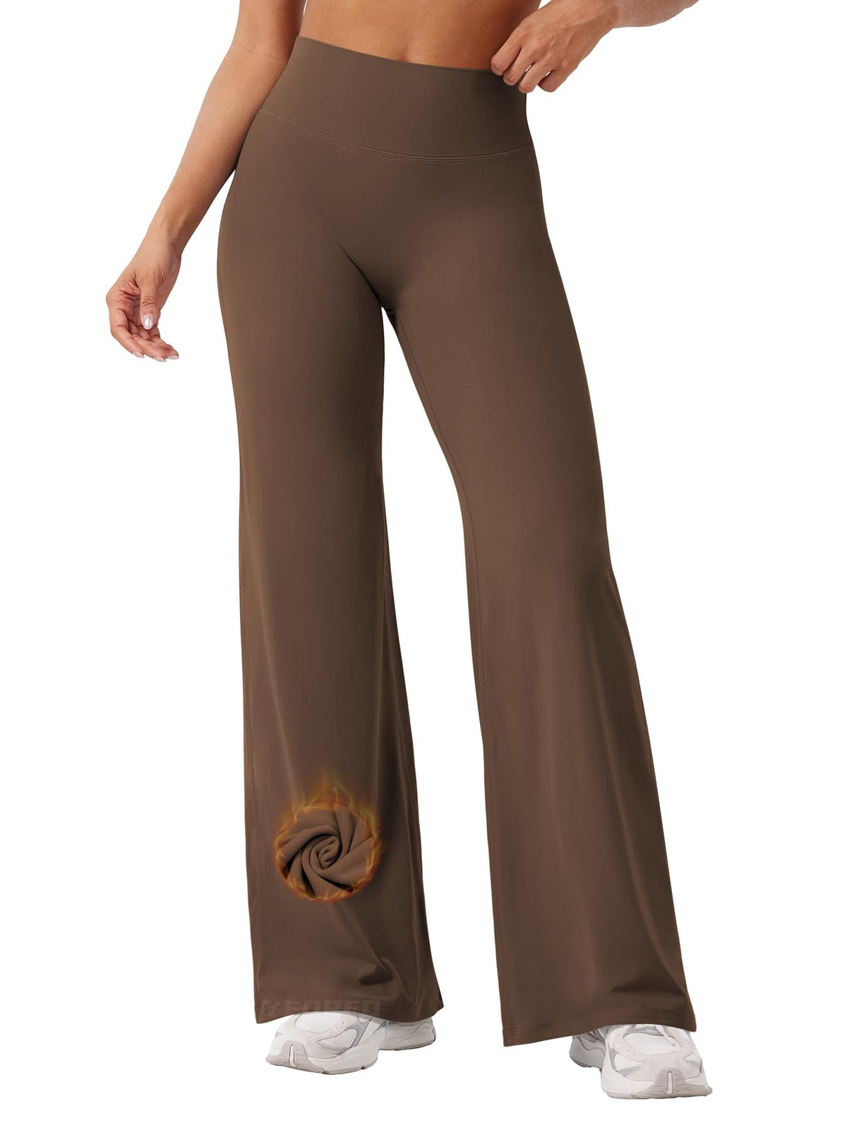 YEOREO Workout Leggings Womens No Front Seam Straight Leggings 31.5" Thin Fleece High Waist Buttery Eddiy Gym Yoga Pants Brown M