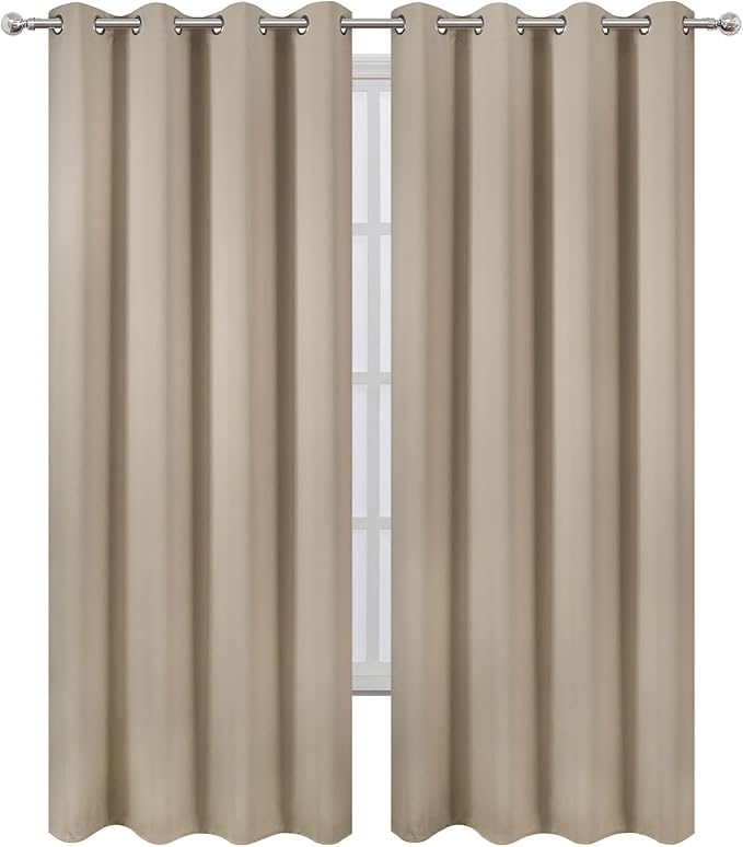 LEMOMO Blackout Curtains 66 x 84 inch/Khaki Curtains Set of 2 Panels/Thermal