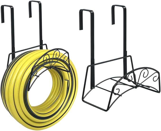 Garden Hose Holder for Outside Yard Hang Over The Door and Fence, Holds Up to 150Ft (2PCS Black)