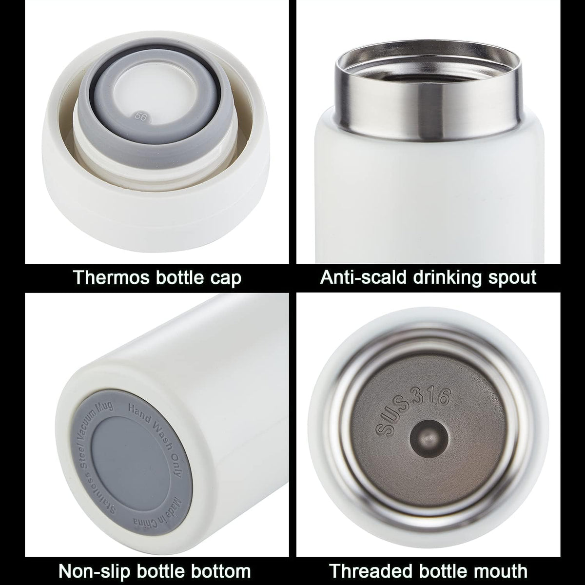 Mini Thermos Cute Water Bottle - 7 oz Tiny Insulated Vacuum 18/10 Stainless Steel Small Flask - Leak Proof & Spill Proof & Keeps Cold and Hot for Drink, Coffee, Tea - Purple