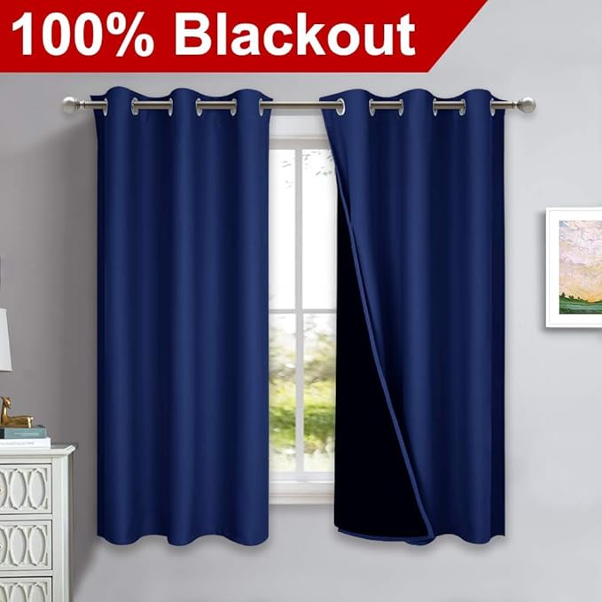 NICETOWN 100% Blackout Curtains 54 inches Long, Royal Blue, 1 Pair, 42 inches