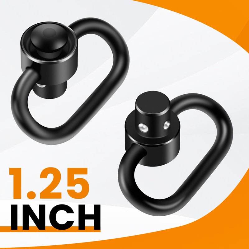 PUKESI 4 Pcs QD Sling Swivels, 1.25" or 1" Push Button Quick Detach D-Loop Triangle Loop Set for Two Point Traditional QD Sling Swivel Mounts (4 Pack 1.25" QD Swivels)