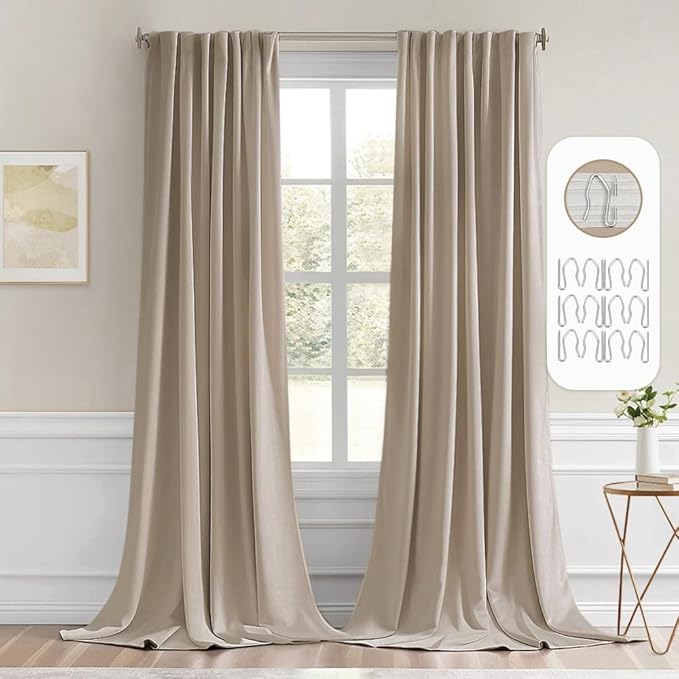 MIULEE Taupe Back Tab Blackout Curtains 120 Inch Long 2 Panels Set