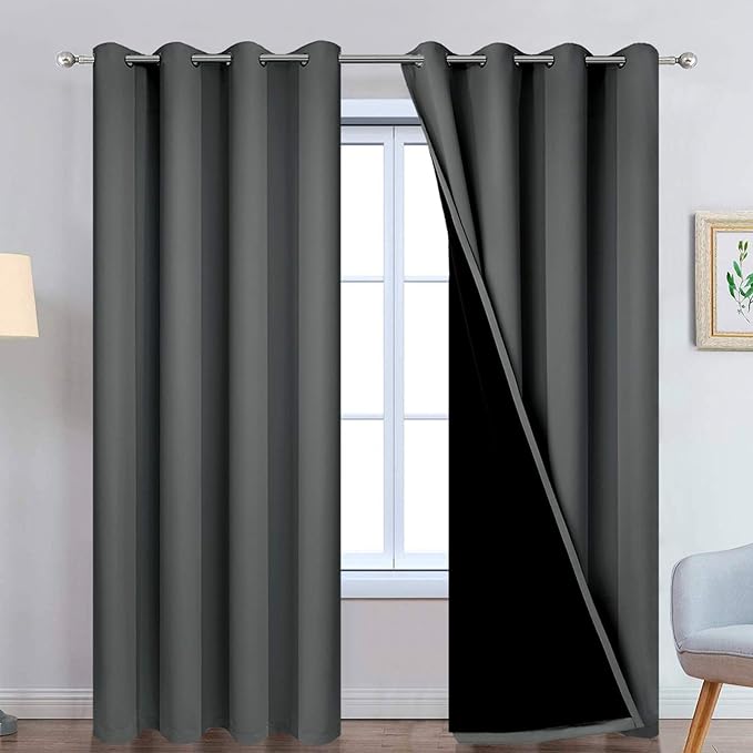 Yakamok 100% Dark Gray Blackout Window Curtain Panels Full Light Blocking Drapes