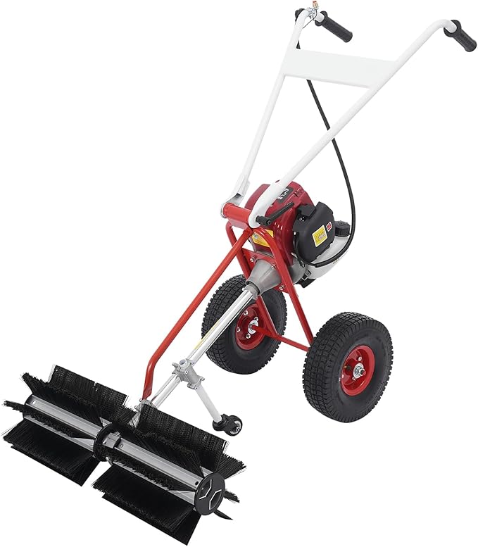 Gas Handheld Lawn Sweeper, 4 Stroke Snow Sweeping Broom Driveway Turf Lawns Artificial Grass Power Brush Lawn Sweeper Cleaner Tools, 23.62 x 23.62 x 37.8In