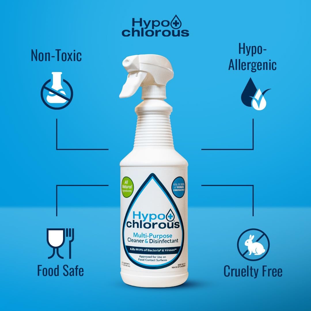 Hypochlorous Acid Spray For Home 32oz - Cleaner & Disinfectant – Safe for Kids & Pets – Multi-Purpose Hypochlorous Acid Cleaner – Eco-Friendly HOCl Spray