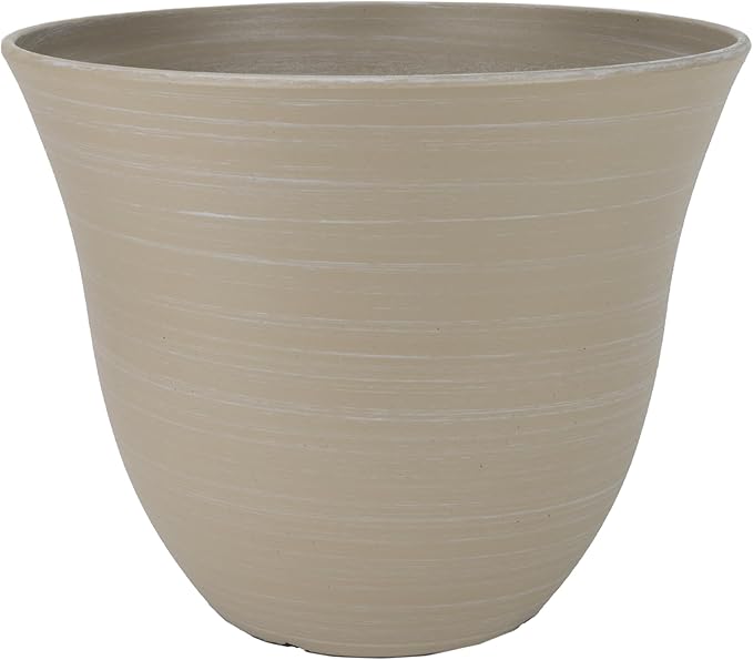 Classic Home and Garden by Growscape Honeysuckle Resin Planters - Lightweight Indoor & Outdoor Plant Pots - UV-Resistant Plastic Flower Pots - Pot Planters for Flowers & Herbs (15" Grained Beige)