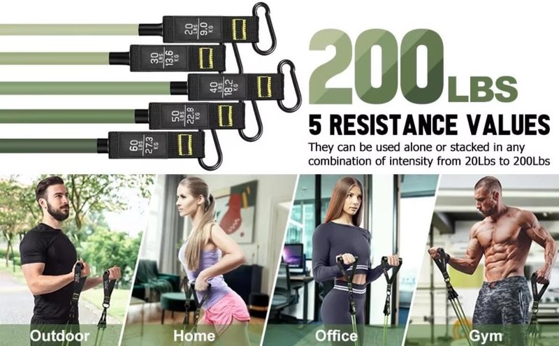 E.Z.D Resistance Bands Set: Exercise Bands with Handles, Door Anchor, Ankle Straps for Heavy Resistance Training, Physical Therapy, Muscle Training, Yoga, and Home Workouts. (Green)