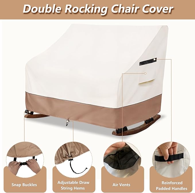 50" Double-Wide Outdoor Rocking Chair Cover, Waterproof & Dust Proof Patio Furniture Covers, Patio Chair Covers 51"W x 34"D x 45"H(Beige)