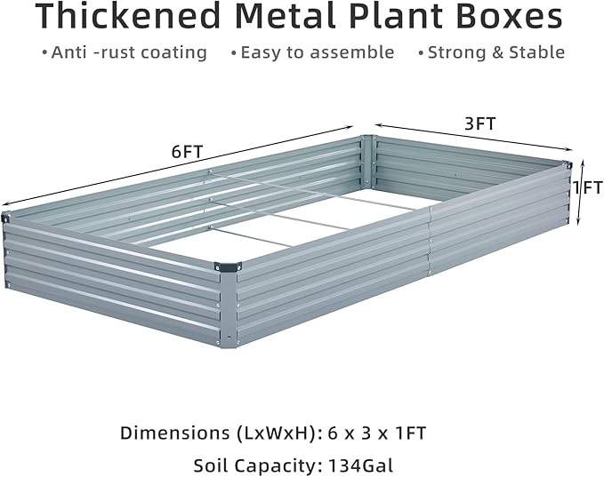 Meberam 2 Pack 6x3x1FT Galvanized Raised Garden Beds Kit Outdoor Metal Gardening Planter Box for Vegetable Elevated Flower Herbs,Gray