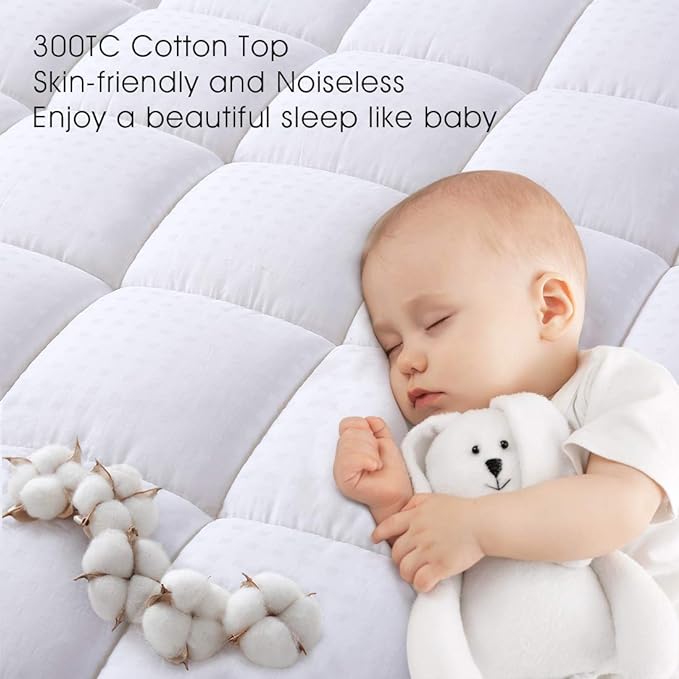 EASELAND Queen Size Mattress Pad Pillow Top Mattress Cover Quilted Fitted Mattress Protector Cotton Top Stretches up 8-21" Deep Pocket Cooling Mattress Topper (60x80 inch, White)