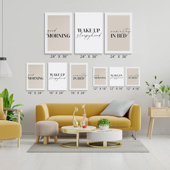 GUBIYU Bedroom Prints Set of 3, Above Bed Decor, Good Morning Namastay in Bed