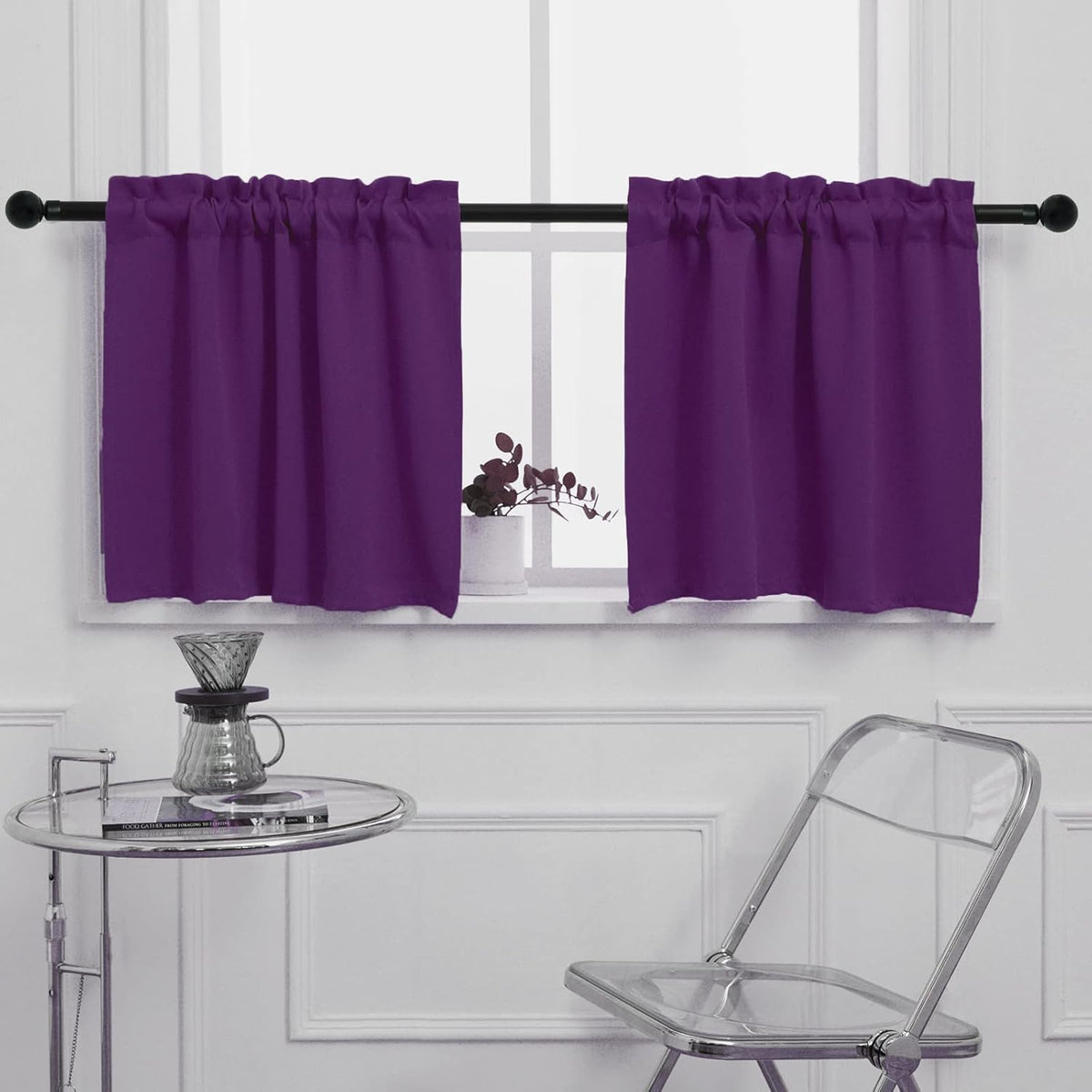 Pickluc Purple Cafe Half Window Curtain, 30 Inches Length, Rod Pocket Small Kitchen Blackout Curtain, 30" Wide and 30" Long, 2 Panels