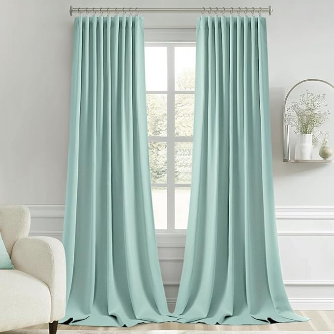 MIULEE Aqua Back Tab Blackout Curtains 120 Inch Long 2 Panels Set