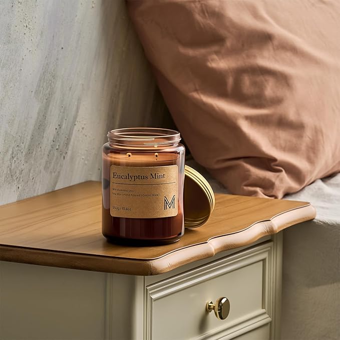 M&SENSE Eucalyptus Mint Home Scented Candle | 19.4oz, 115-Hour Burn | Natural Organic Soy Wax | Long-Lasting for Stress Relief and Gifting | for Bedroom，Relaxing SPA，Office