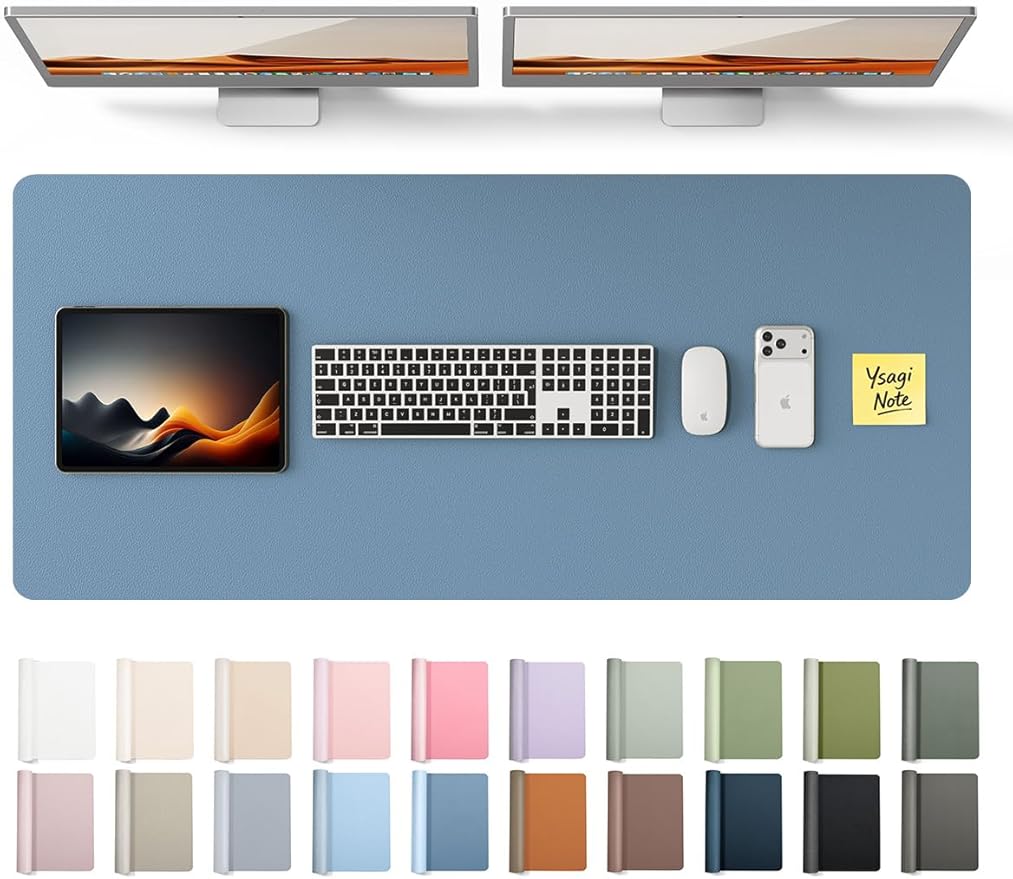 YSAGi Leather Desk Pad Protector, Office Desk Mat, Large Mouse Pad, Non-Slip PU Leather Desk Blotter, Laptop Desk Pad, Waterproof Desk Writing Pad for Office and Home (Blue, 47" x 17")