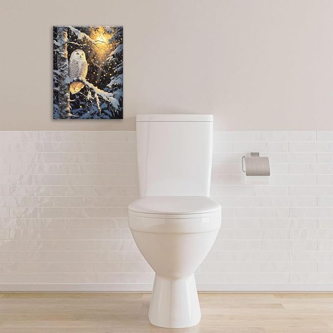 Owl Wall Art, Winter Snow Owl Pictures Wall Decor, Forest Animal Canvas Prints Painting, Framed Artwork for Bathroom Living Room Bedroom Office Dining Room 20"X16"