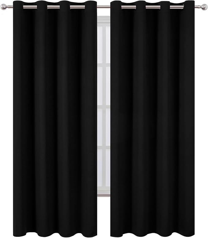 LEMOMO Blackout Curtains 52 x 90 Inch Long Black Curtains Set of 2 Panels Room