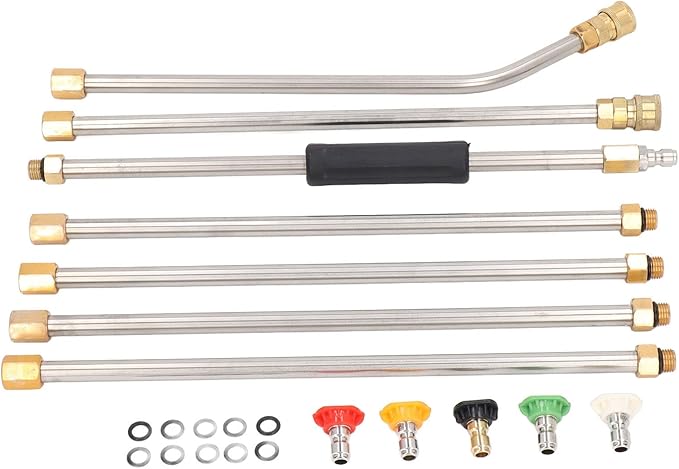 High Pressure Power Washer Extension Wand Set, Gutter Cleaning Tool with 5 Nozzle Tips, 4000PSI Pressure Washer Lance for Car, Driveway, Roof, Compatible with Most Pressure Washers