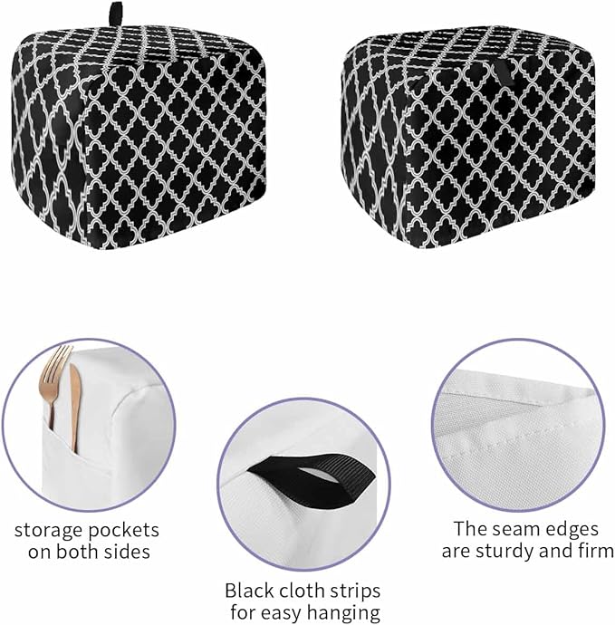 Toaster Cover 2 Slice Moroccan Pattern Toaster Oven Cover with Pockets Geometric Trellis Black Dustproof Bakeware Protector Small Kitchen Appliance Dust Covers and Fingerprint Protection for Women
