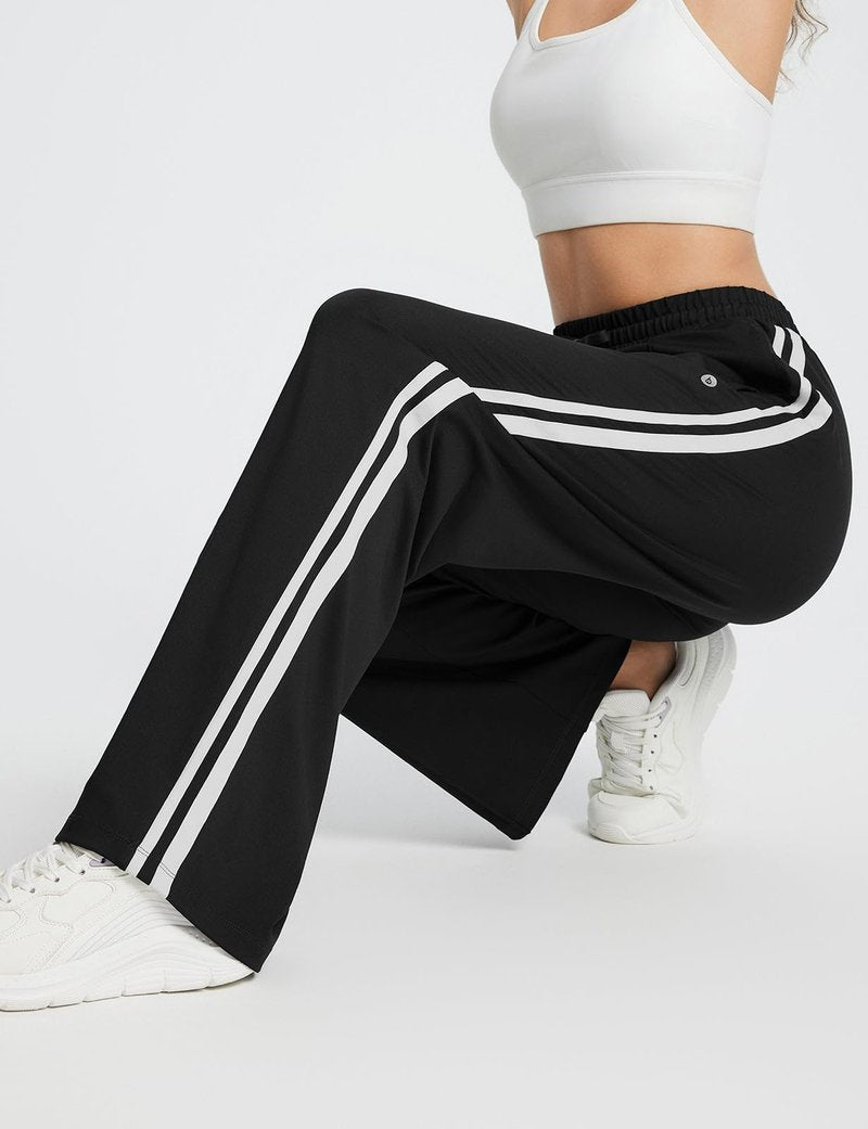 baleaf Womens Track Pants Athletic Running Pants Sweatpants Straight Leg Zipper Pockets Sports Jogging Striped Loose Fit Black/White S