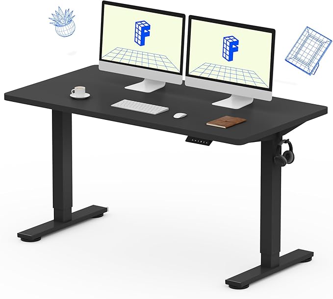 FLEXISPOT EN1 One-Piece Standing Desk with 1-Inch Thick Desktop, 55"x28" Electric Height Adjustable Desk for Home Office & Multi-Device Workstations, Black