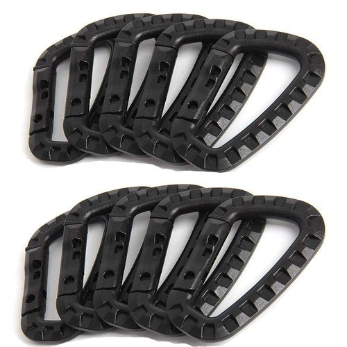 Nxtop Tactical Carabiner Keychain - 10 Pack Hard Polymer Carabiners D Rings Light Weight Spring Snap Gear Clip Utility Hooks Backpack Hanging Buckle for Outdoor Travelling Camping Hiking Fishing Black