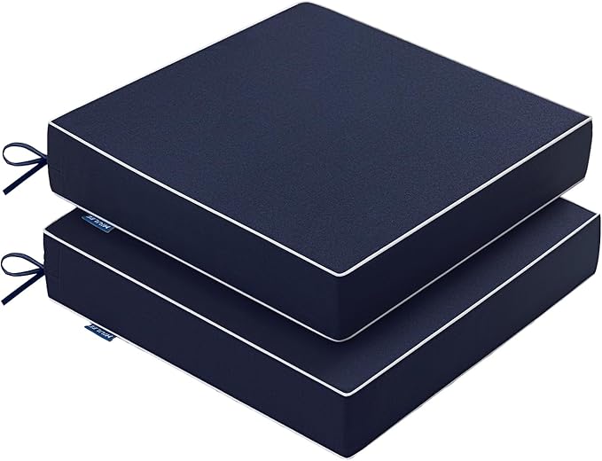 MIULEE Navy Outdoor Chair Cushions Set of 2, 19x19x3 Inch Waterproof Patio Seat Cushions for Outdoor Furniture Couch Sofa, 3 Year Color Fastness High Density Foam with Adjustable Ties