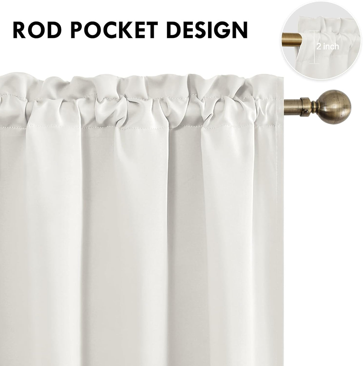 DWCN Blackout Curtains Thermal Insulated, Energy Saving & Noise Reducing Bedroom and Living Room Curtains, Ivory, W 38x L 45 Inch, Set of 2 Rod Pocket Curtain Panels