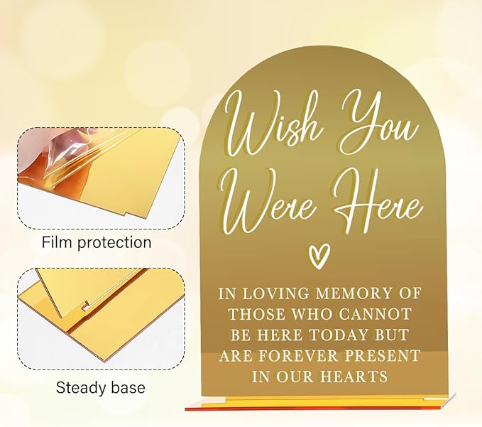 Acrylic Wedding Sign, Bridal Shower Decorations, Wish You Were Here Sign for Ceremony, Modern Font Table Signs, Gold Mirror Arched Acrylic Tabletop Signs for Wedding Reception and Event Party