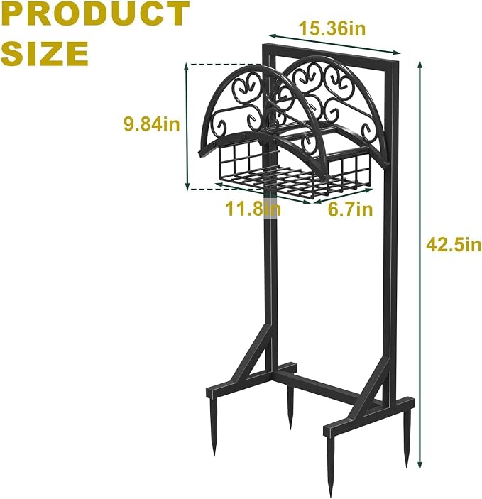 Heavy Duty Garden Hose Holder with Storage Basket, Detachable & Super Stable Water Hose Holder for Outside, Supports 160-Feet Hose, Perfect for Yard and Lawn