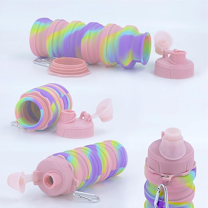 Collapsible Water Bottles Travel water bottle Sports Portable Sport Water Bottle Reusable Water Bottles comes with mountaineering Buckle 500ml silicone Water-proof camping water bottle