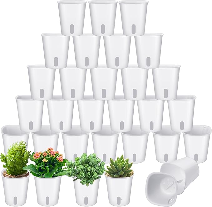 Ziliny 30 Pcs 3 Inch Self Watering Pots Self Watering Planters for Indoor Planters Plastic Garden Flower Pots with Level Indicator Vents for Herbs