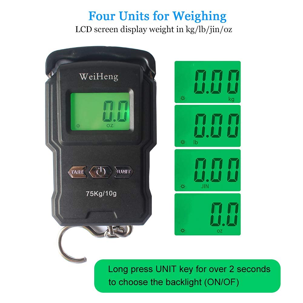 Skiennix Rechargeable Luggage Scale - Portable Digital Hook Scale with Measuring Tape, 165Lb Capacity, Black