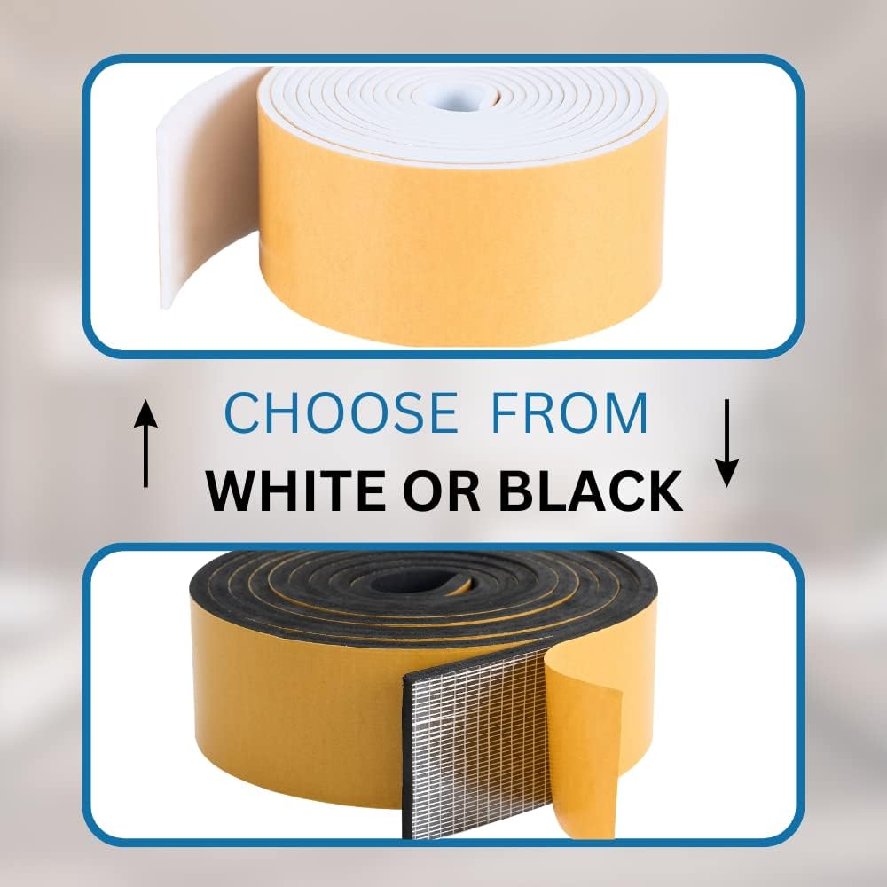 High Density Foam Weather Stripping Door Seal Strip Insulation Tape Roll for Insulating Door Frame, Window, Air Conditioner | Self Adhesive Sealing Weatherstrip (4 in x 1/16 in x 10 Ft, White)