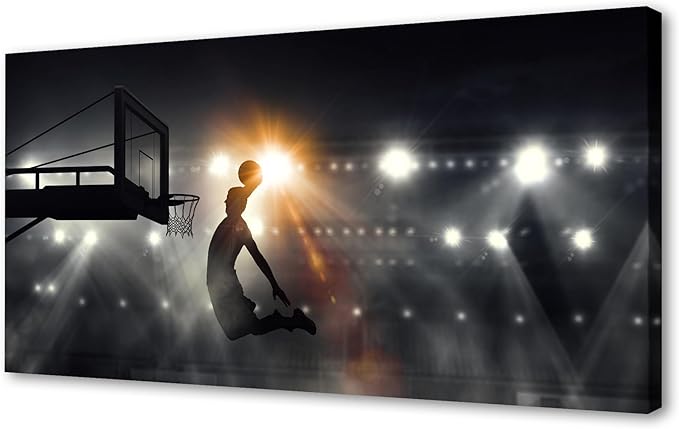 Muolunna BK06662 Basketball Sports Canvas Wall Art Picture 1 Panel Sports Painting Art Prints For Living Room Boys Room Office Wall Decor Artwork