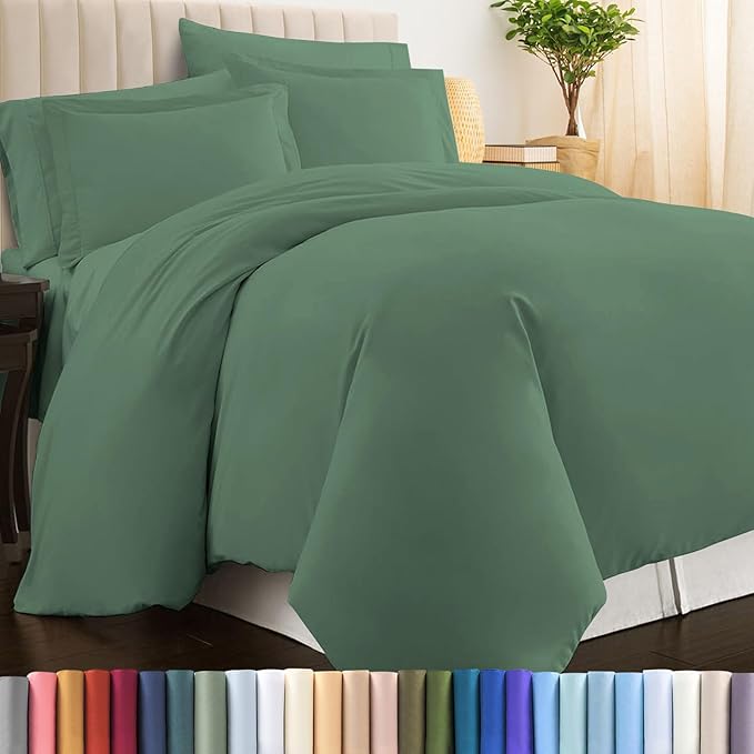 Pizuna Pure 100% Cotton Twin Duvet Cover Set, Luxurious 400 Thread Count Long Staple Cotton Sateen Weave with Button Closure (Combed Hedge Green Cotton Duvet Cover Twin)