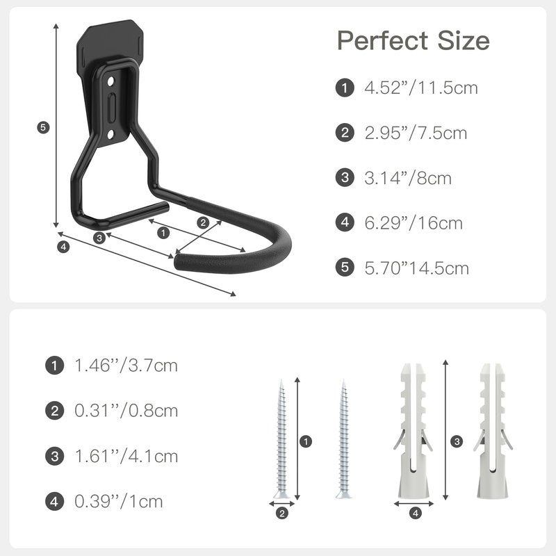 Housolution Bike Wall Mount with Fixed Hook, [4 Pack] Heavy Duty Bike Storage Rack, Bike Rack Vertical Stand for Garage - Easily Hang/Detach - with Screws Iron Bike Hanger Brackets