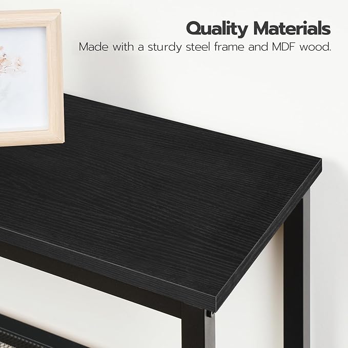 HOOBRO 29.5" Narrow Console Table, 3 Tier Entryway Table with Shelves, Thin Sofa Table, Behind Couch Table, Display Side Table, for Hallway, Entrance, Living Room, Black BB73XG01