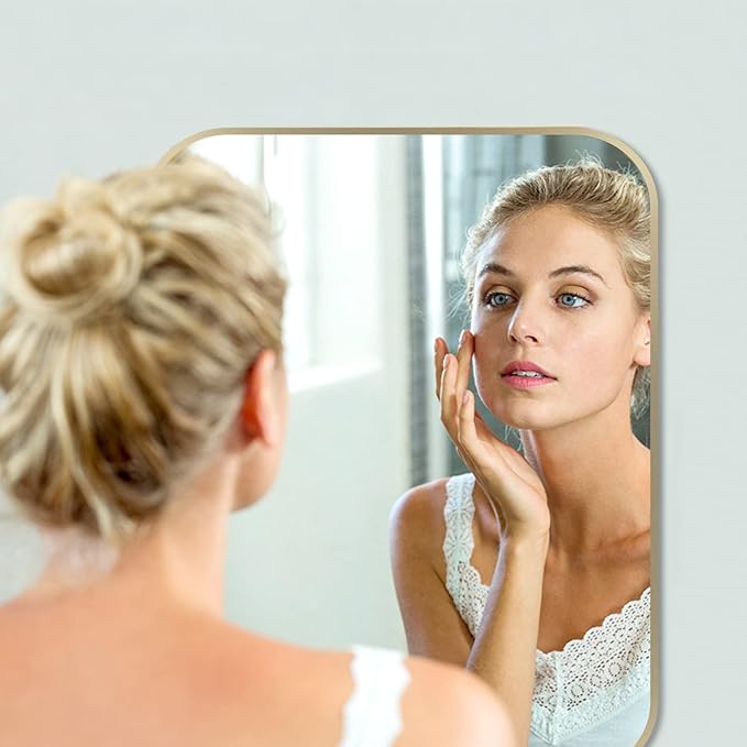 24x36 Inch Gold Bathroom Mirror, Brushed Gold Metal Framed Rectangular Mirror