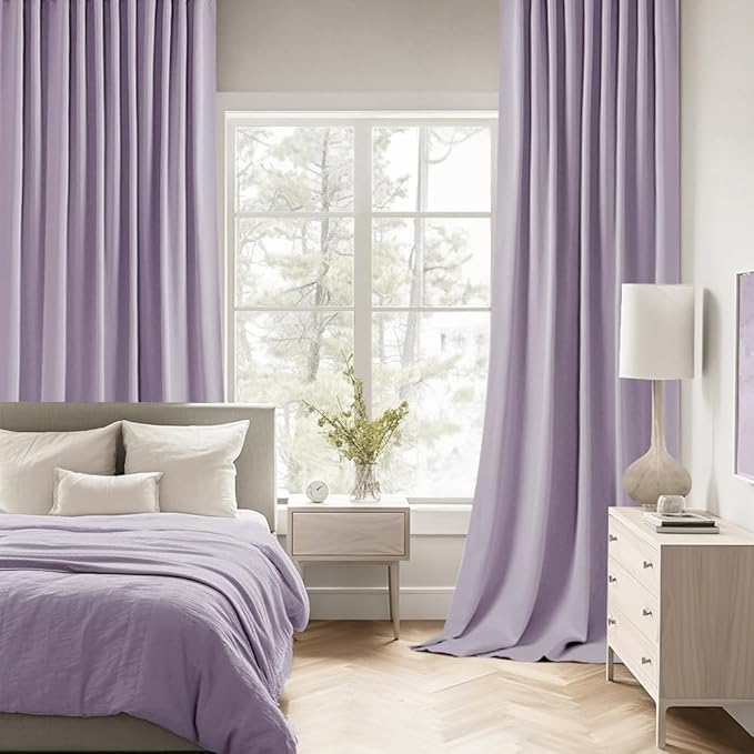 MIULEE Lilac Back Tab Blackout Curtains 102 Inch Long 2 Panels Set