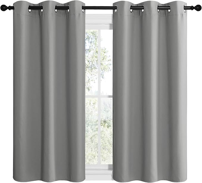 NICETOWN Silver Grey Thermal Insulated Grommet Blackout Curtains, Kids Window