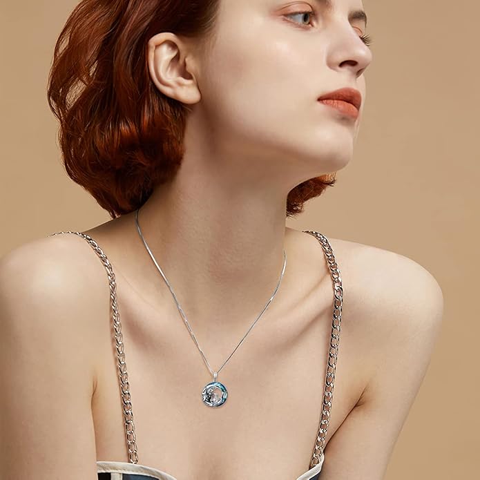LILALO Christmas Gifts Nightmare Necklace Sterling Silver Abalone Shell Crystal Jack and Sally Necklace Jack Skellington Skull Jewelry Skull Necklaces for Women