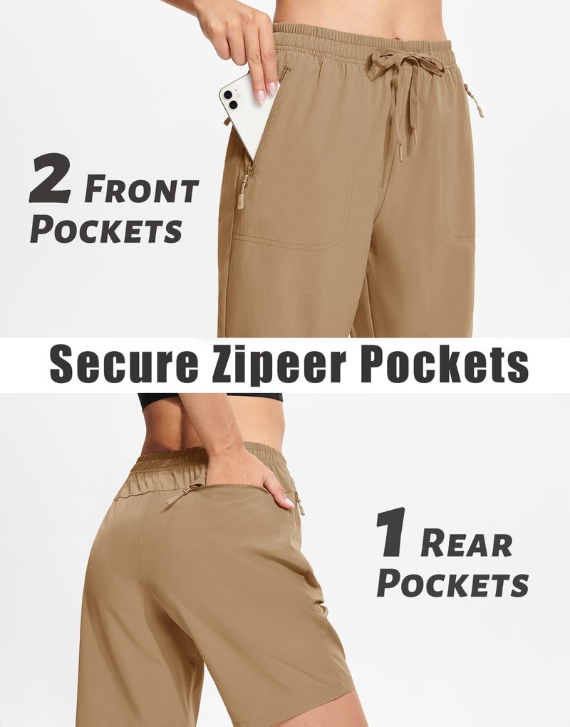 MAGCOMSEN Hiking Shorts Woman 8 Inch Inseam Quick Dry Lightweight Running Shorts with Pockets Active Khaki S