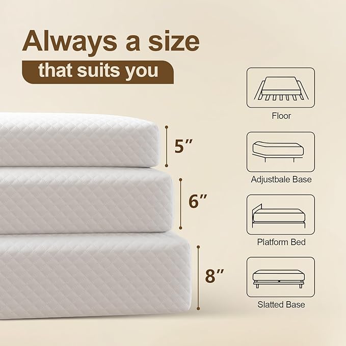 8 Inch Twin Size Mattress in a Box,Memory Foam Mattress for Comfort Sleep, Cooling Night Sleep & Pressure Relief, Ships Compressed (8", Twin)