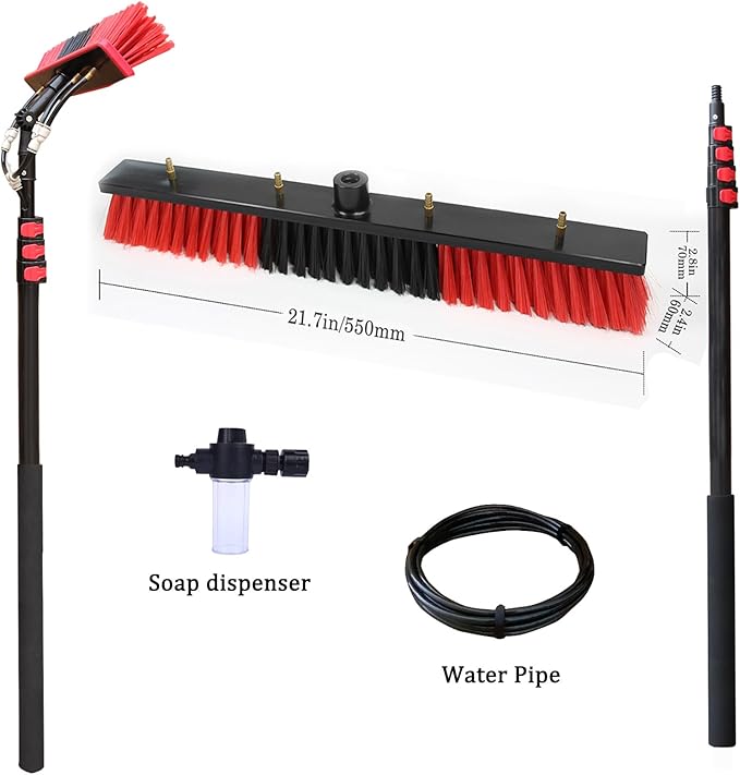 3.6-10.8 M Telescopic Brush, Water Fed Window Cleaning Pole, Soap Dispenser, Window Cleaning Pole, Water Fed Telescopic Brush, Window Roof Cleaning Equipment (55cm Brush,7.2M)