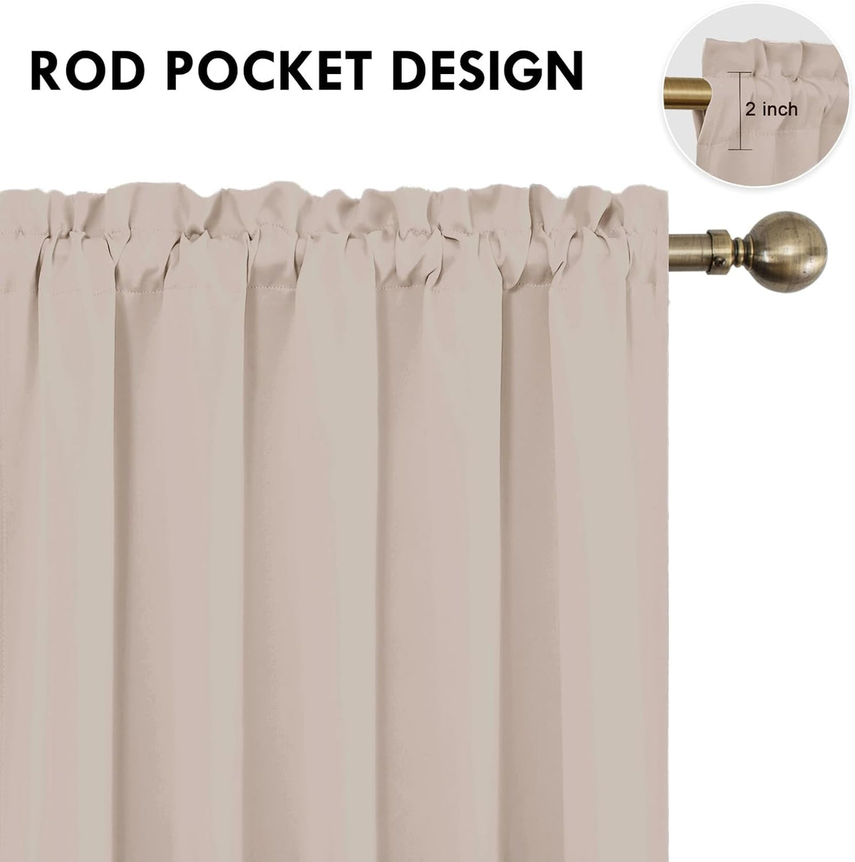 DWCN Blackout Curtains for Living Room Thermal Insulated, Energy Saving & Noise Reducing Bedroom Curtains, Camel, W 60x L 36 Inch, Set of 2 Rod Pocket Curtain Panels
