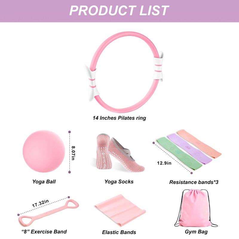 Pilates Kit,Home Pilates Ring Kit for Women,Pilates Equipment 15" Pilates Ring Plus and Ball Set with Pilates Ring, Pilates Ball, Resistance Bands, Figure 8 Band & Accessories Pilates Starter Kit