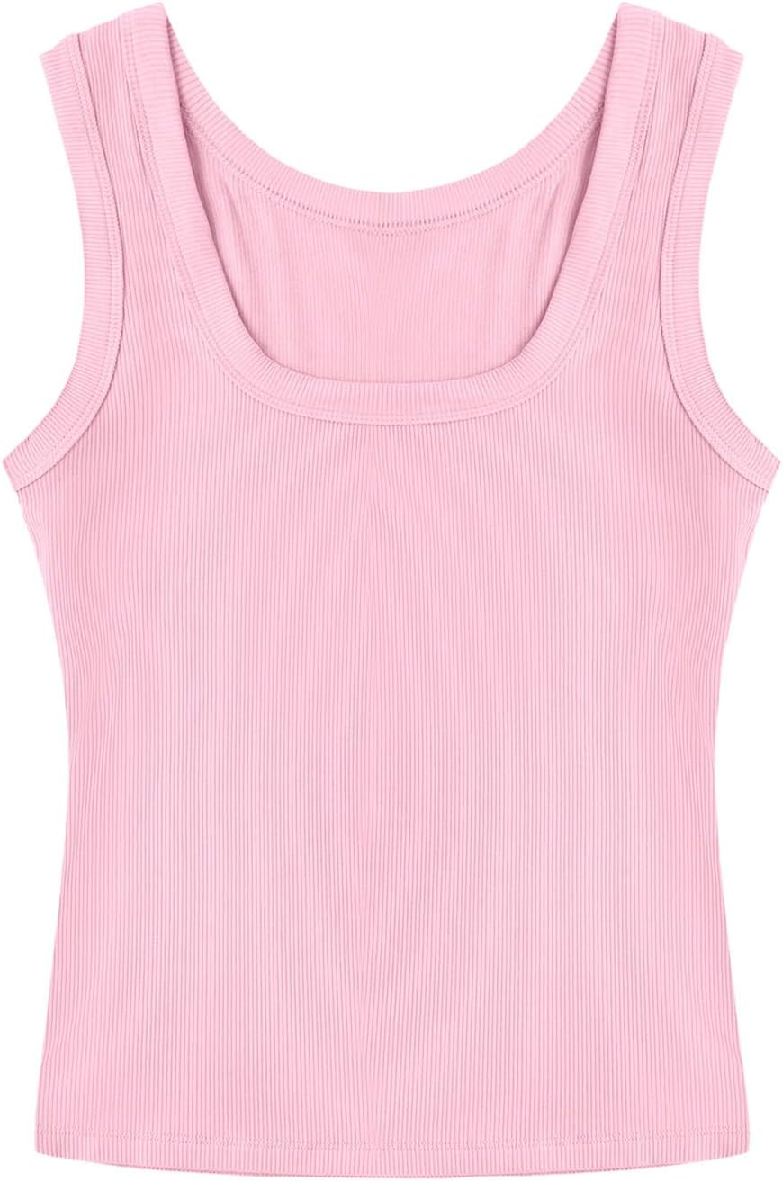 SVALIY Women's Fitted Tank Top - Square Neck Ribbed Sleeveless Shirt | Summer Essential